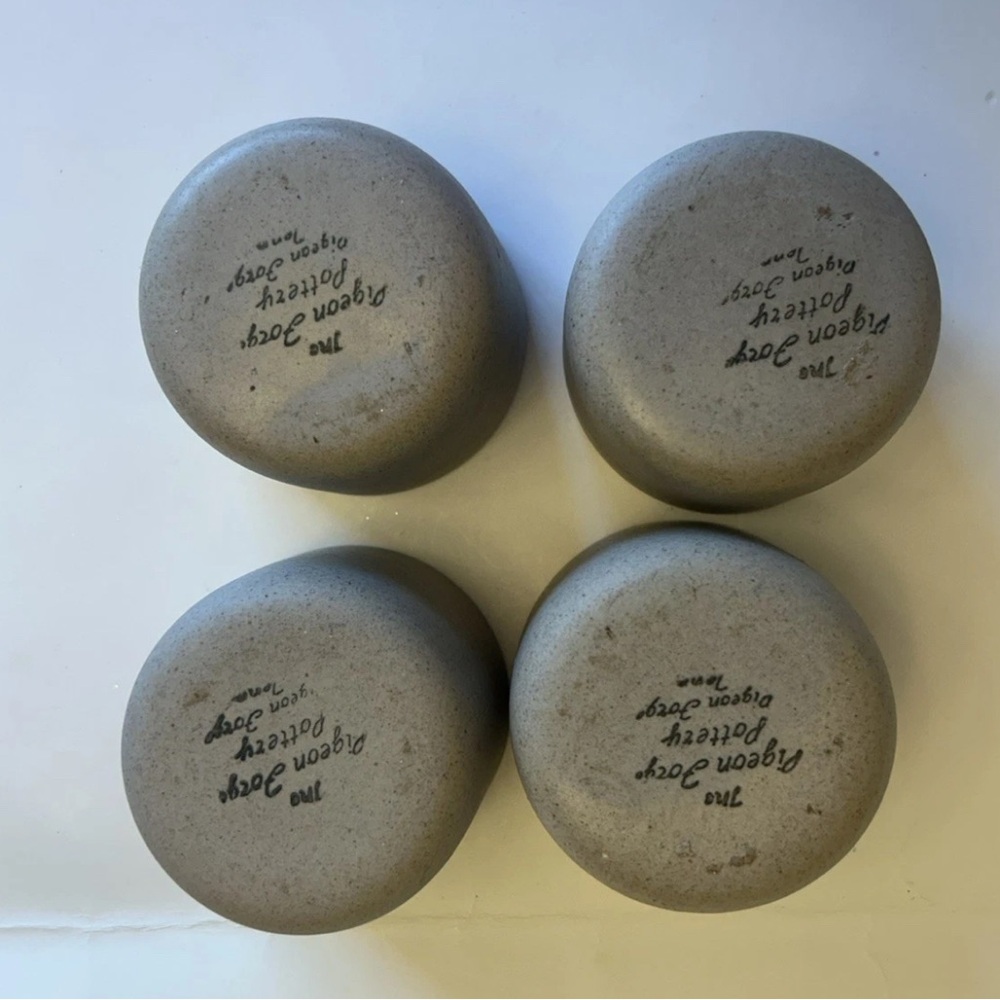 Vintage The Pigeon Forge Pottery Dogwood Cup 2" Tan And Blue Set Of 4 Pre-owned - Picture 5 of 6